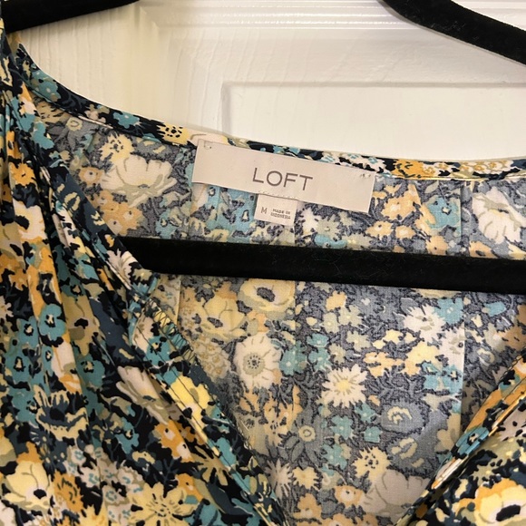 LOFT Blue and Yellow Floral Long Sleeve Dress - SIZE M - Picture 2 of 3